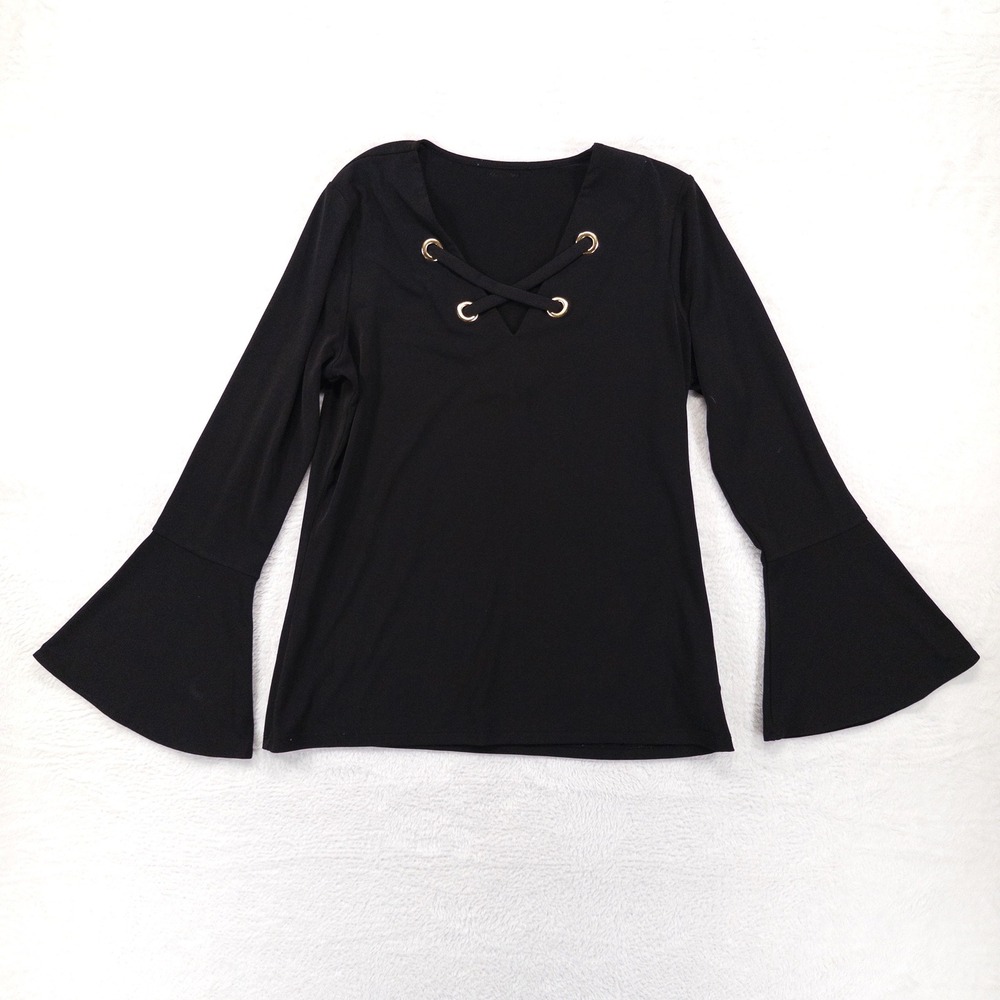 Michael Kors Womens Top S/M Black Bell Sleeve Lace Up Grommet Y2K Luxury Glam